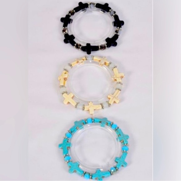 NWT-Beautiful Cross Bracelets made of Semiprecious Stones! - Picture 1 of 12